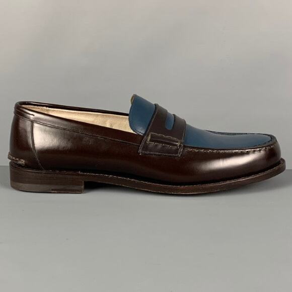BALLY Size 9.5 Brown Blue Two Toned Leather Slip On Perry Loafers - Picture 1 of 1